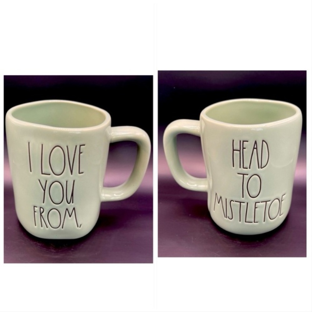 2/$18 Rae Dunn Double sided I LOVE YOU FROM HEAD TO MISTLETOE Holiday MUG